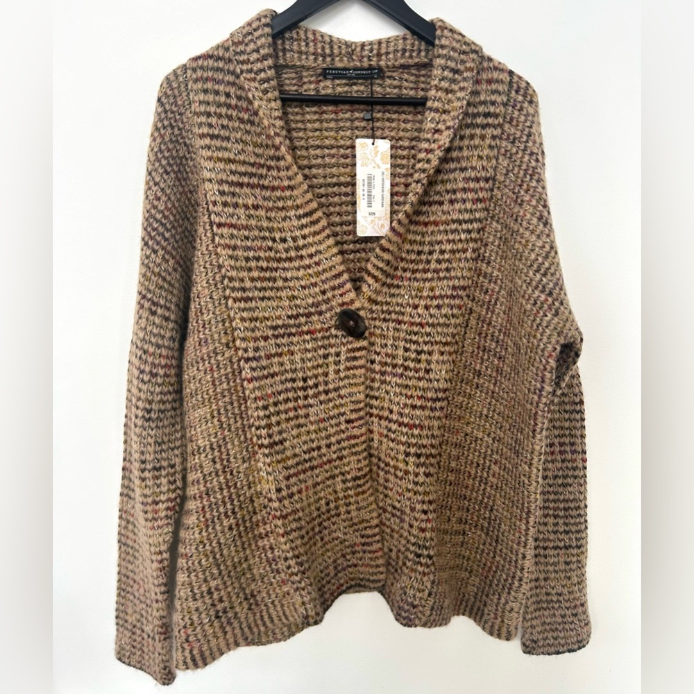 Peruvian Connection Alpaca Wool Cardigan XL NWT Chunky Knit Button Sweater